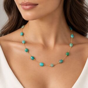 Luxury Amazonite Beaded Necklace | 14K Gold Plated Chain