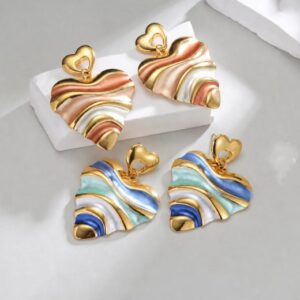 Enamel Heart Drop Earrings | 14K Gold Plated Stainless Steel