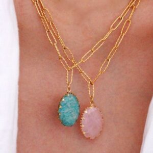 Unique Bohemian Gemstone Necklace / 14K Gold Plated